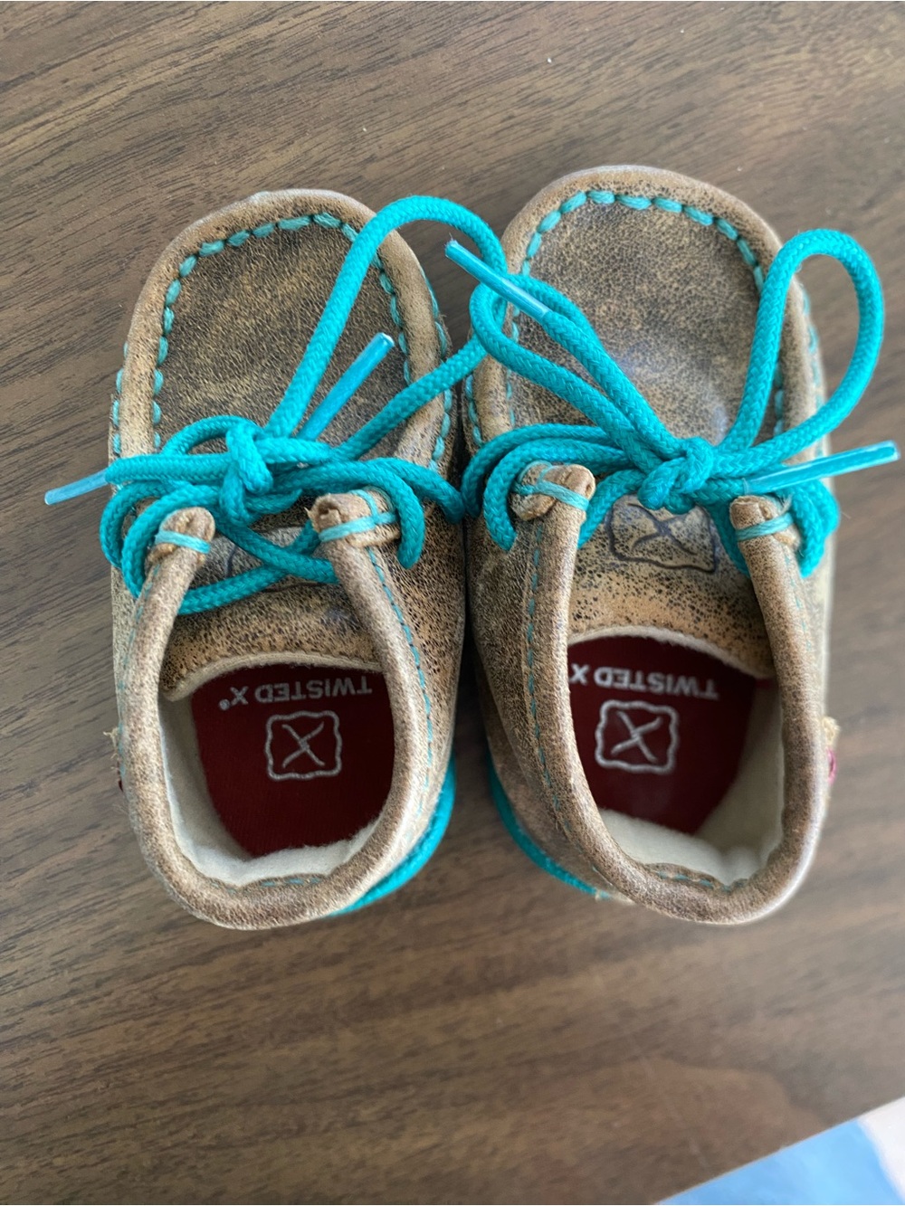 Twisted X Kids Brown Suede Moccasins with Teal Laces